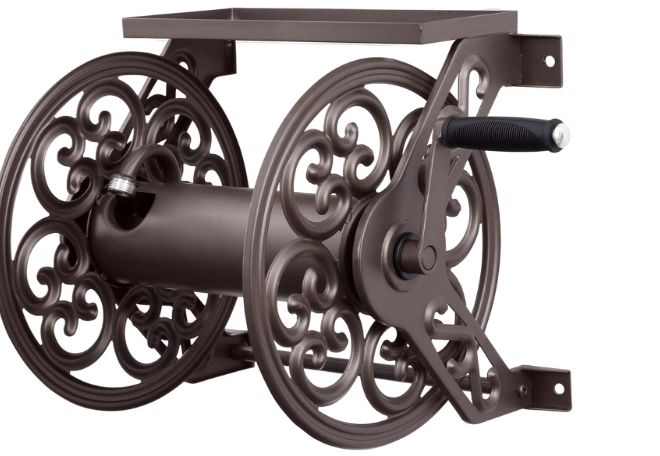 Liberty Garden 708 Steel Decorative Wall Mount Garden Hose Reel, Holds 125-Feet of 5/8-Inch Hose - Bronze