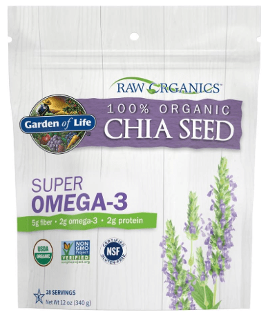 Garden of Life Chia Seeds 100% Organic for Smoothies, Pudding - Raw Organics Whole Seed Foods with Omega 3 Superfood, Fiber, Keto Friendly, Non-GMO, Gluten Free - Vegan Egg Substitute, 28 Servings