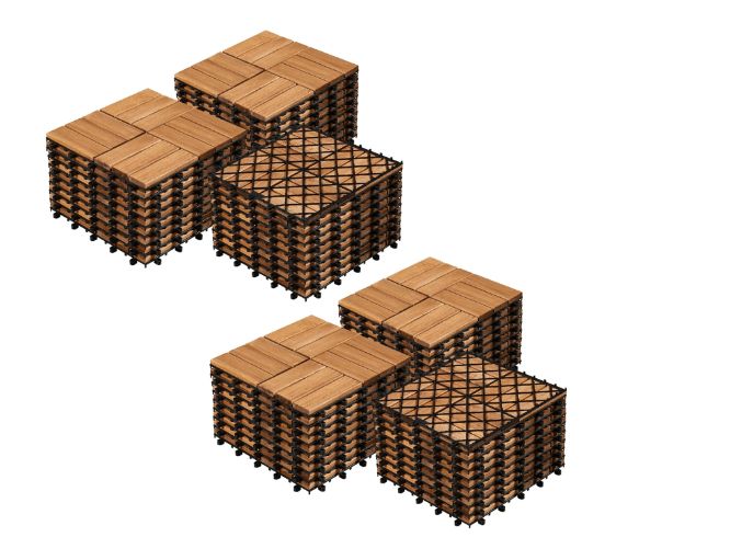 Yaheetech 54pcs Hardwood Interlocking Patio Deck Tiles Acacia Waterproof Wood Flooring Tiles for Patio Garden Poolside, 12'' x12'' Indoor Outdoor Use All Weather