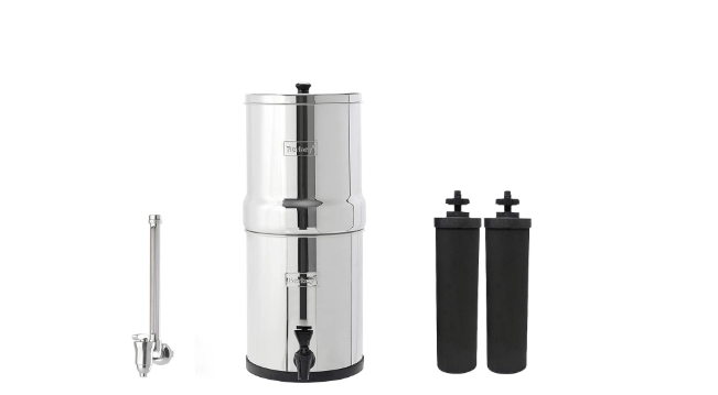Travel Berkey Gravity-Fed Water Filter System with 2 Black Berkey Elements Plus Deluxe 7" Stainless Steel Water View Spigot