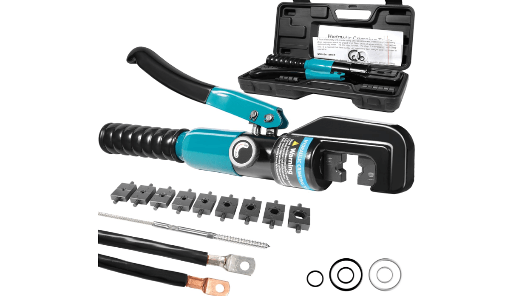 10 Tons Hydraulic Crimping Tool with 9 Dies - Battery Cable Crimper Tool & Wire Rope Crimping Tool for 12 to 2/0 AWG, 1/16" 1/8" 3/16" Stainless Steel Cable