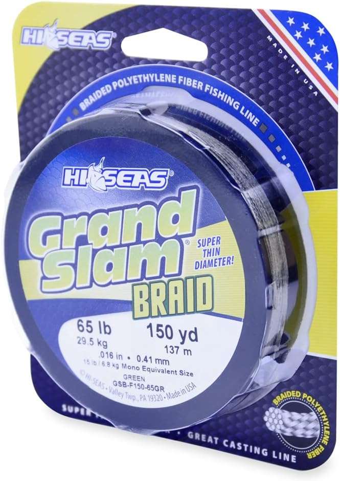 HI-SEAS Grand Slam Braid Fishing Line - No Stretch, Extra Thin, Ultimate Sensitive Braided Casting Line in Green & Fluorescent Yellow for Saltwater & Freshwater 
