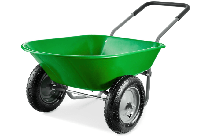 Best Choice Products Dual-Wheel Home Utility Yard Wheelbarrow Garden Cart w/Built-in Stand for Lawn, Gardening, Construction - Bright Green