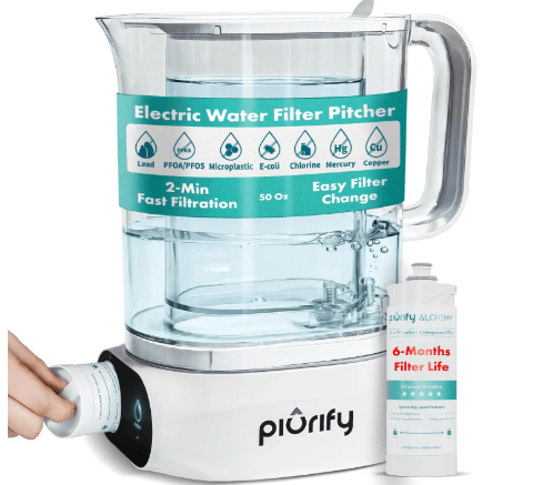 Countertop Electric Water Filter Pitcher with 6-Month UltraFiltration - Fast 2-Min Filtration, Removes 99% Lead, PFAS, Mercury & Chlorine - BPA Free, 50oz Capacity