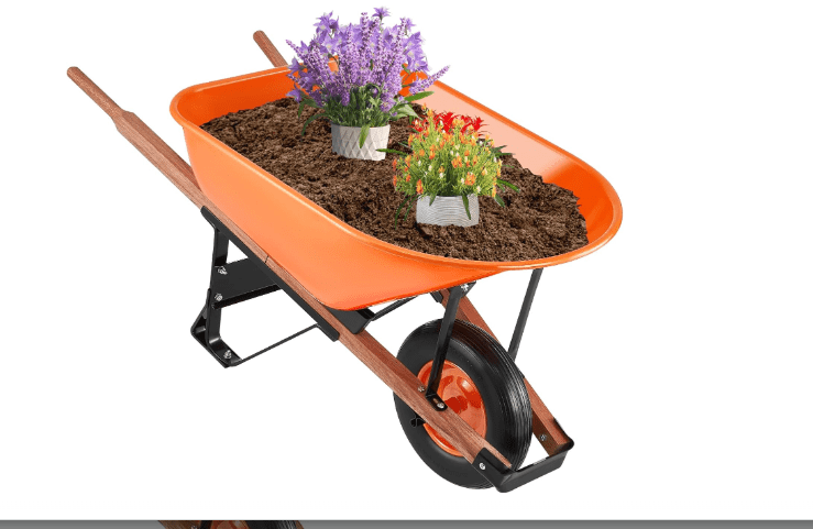 VEVOR Wheelbarrow Cart, 6 Cu. Ft. Load & 330 lbs Capacity, One Wheel Garden Dump Cart Wheel Barrow with Metal Handle & 16" Wide Track Wheels, Easy Loading Utility Yard Cart & Wagons for Lawn Farm