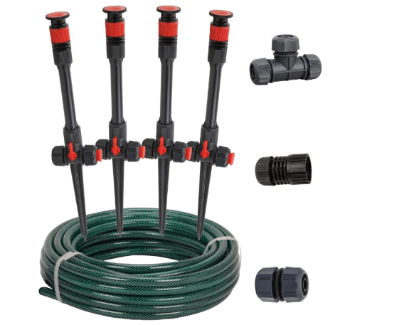 Eden 98063 Multi-Adjustable Flex Design Above Ground Irrigation Garden Sprinkler System, Sprinkler & Hose, DIY Plant Watering Set