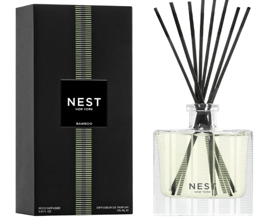 NEST New York Reed Diffuser, Bamboo - 5.9 fl oz - Fragrance for Up to 90 Days - Reusable, Refillable Glass Holder - Includes 8 All-Natural Reed Sticks - Flame Free