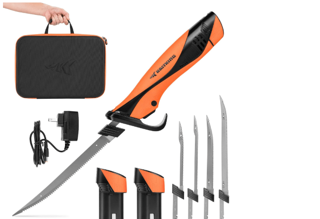 KastKing Speed Demon Pro Lithium-ion Electric Fillet Knife - Cordless Rechargeable Fishing Knife with 4 Blades, High Torque Motor with Extended Battery Life, Ergonomic Handle and Custom Carry Case