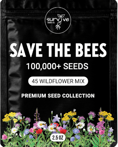 Package of 100,000 Wildflower Seeds - Save The Bees Wild Flower Seeds Collection - 45 Varieties of Pure Non-GMO Flower Seeds for Planting Including Milkweed, Poppy, and Lupin