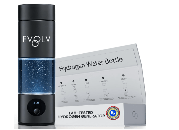 EVOLV Hydrogen Water Bottle Generator – SPE & PEM Water Ionizer 5.4PPM, Highest H2 Concentration – Portable 8oz Hydrogenated Water Bottle – Leak-Proof Hydrogen Water Machine, Easy to Use – Carbon
