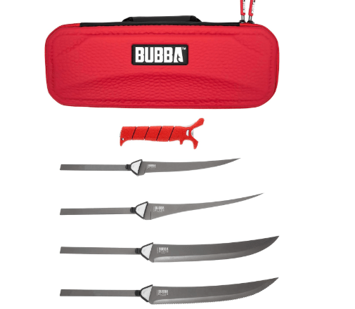 BUBBA Multi-Flex Interchangeable Blade Kit, with Non-Slip Grip Handle, 2 Ti-Nitride S.S. Coated Non-Stick Blades and Case for Fishing