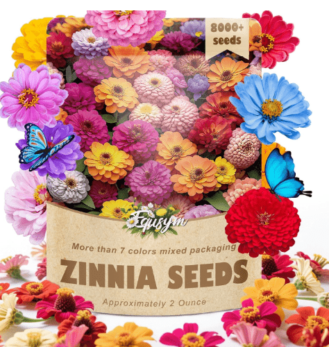 Zinnia Flower Seeds for 2025-7+ Color Mix, High Germination Rate, Perfect for Gardens, Mix Zinnia Wildflower Seeds, Mixed Colors and Large Blooms, Easy to Grow, Large 2 Ounce Packet