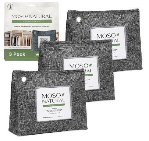 Moso Natural Air Purifying Bag 300g (10.58oz) Premium Bamboo Charcoal Odor Absorber for Home & Pet | Closet Odor Eliminator & Small Room Deodorizer | Charcoal Bags Last 2 Years | Unscented (3 Pack)