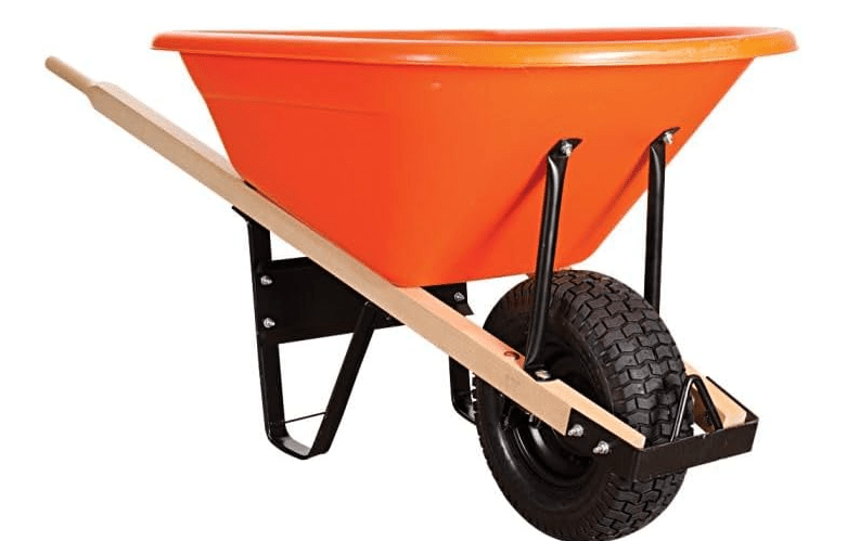A.M. Leonard 6-Cubic-Foot Poly Tray Wheelbarrows, Wood Handles, Pneumatic Tire