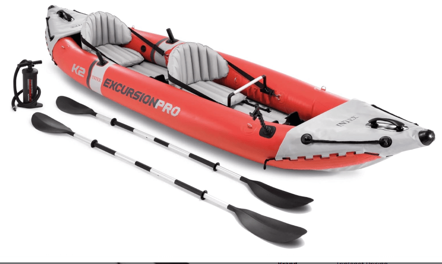 68309EP Excursion Pro K2 Inflatable Kayak Set: includes Deluxe 86in Kayak Paddles and High-Output Pump – SuperTough PVC – Adjustable Bucket Seat – 2-Person – 400lb Weight Capacity Bundle with Cleaning