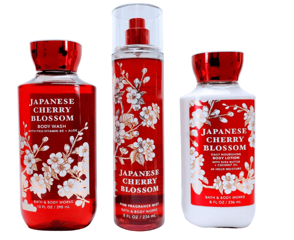 Bath & Body Works Japanese Cherry Blossom Set - Shower Gel 10 oz, Fragrance Mist 8 oz, Body Lotion 8 oz