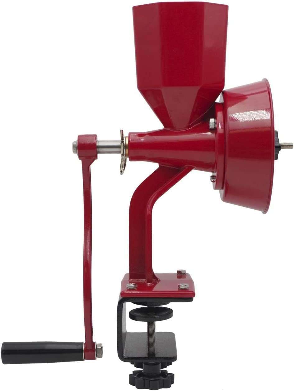 WONDERMILL Hand Grain Mill Red Wonder Junior Deluxe- Manual Grain Mill and Grain Grinder for Dry and Oily Grains - Kitchen Flour Mill, Hand Crank and Spice, Corn, Wheat Stone Mill Grinder
