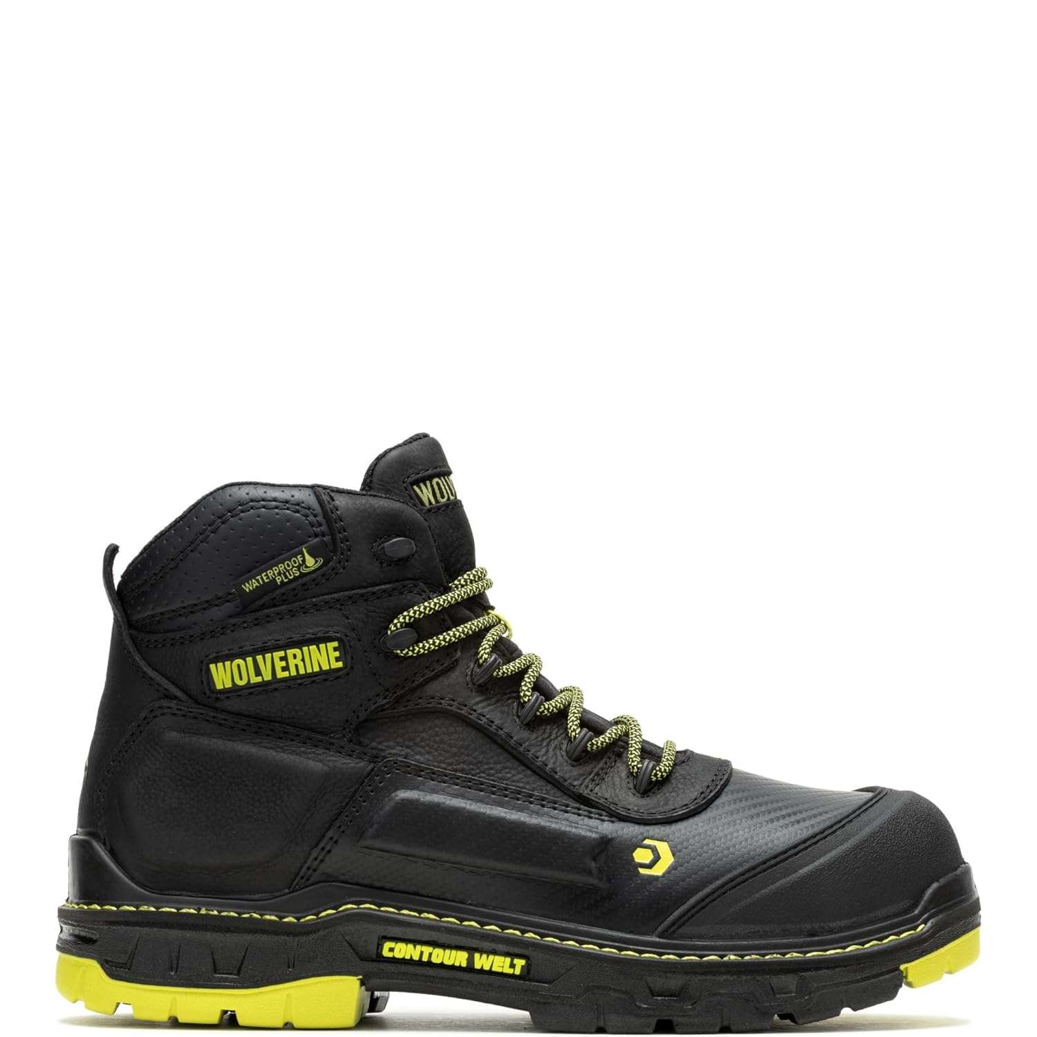 Wolverine Men's Overpass 6" Mid Composite Toe Waterproof Work Boot Construction, Black/Orange, 14