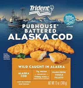 Trident Seafoods - Pub House Battered Cod - 12 oz, Frozen - Wild Caught Alaska Cod - 11g of Protein and 780mg of Omega-3 Per Serving - Made from Whole Fillets - Certified Sustainable
