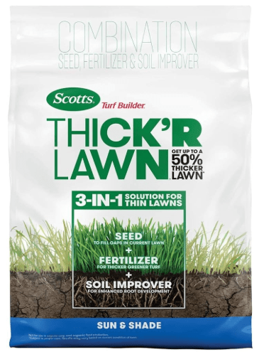 Scotts Turf Builder Thick'R Lawn Sun and Shade, 12 lb. - 3-in-1 Solution for Thin Lawns - Combination Seed, Fertilizer and Soil Improver for a Thicker, Greener Lawn - Covers 1,200 sq. ft.(2-Pack)