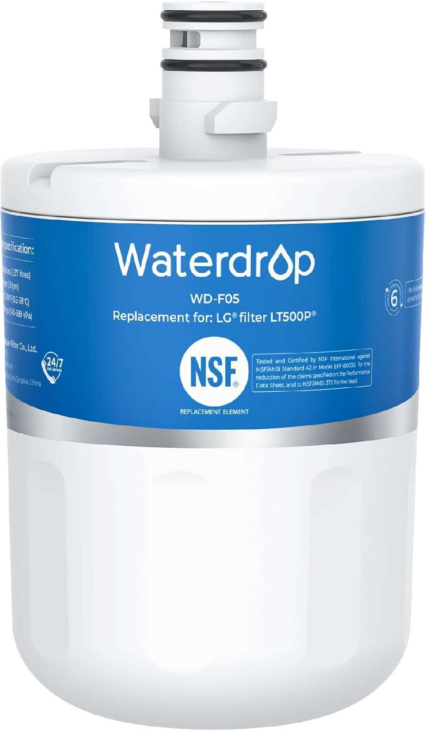 Waterdrop 5231JA2002A Refrigerator Water Filter, Replacement for LG® LT500P®, GEN11042FR-08, ADQ72910911, ADQ72910901, Kenmore 9890, 46-9890, LFX25974ST(Package May Vary)