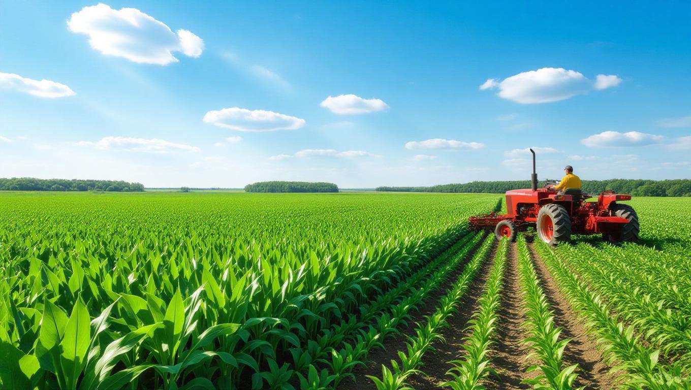 Close-up of field cultivator shanks breaking compacted soil in a lush farm field