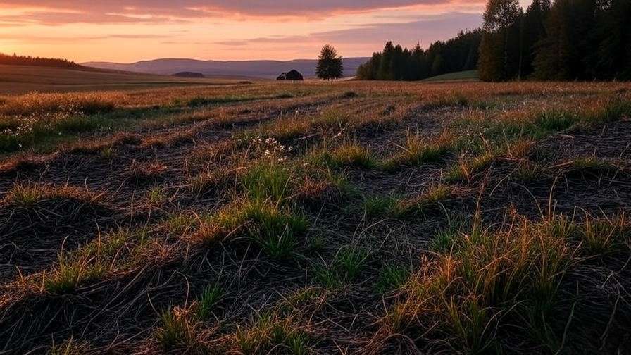 No-till farming with native grasses and a barn in a preserved agricultural landscape.