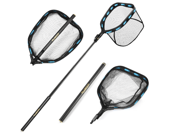 PLUSINNO Floating Fishing Net with Telescoping Handle, Carbon Fiber Ultralight Long Fish Net, Collapsible Landing Net 6.56/7.86Ft, Fishing Gear Kayak Accessories for Bass Trout Salmon