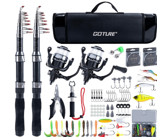 Goture Fishing Rod and Reel Combos-2PCS Telescopic Fishing Pole+2PCS Pre-Loaded Spinning Reels with Carrier Bag,1.8M-2.7M Telescopic Rod Reel Kit for Starter Travel Saltwater Freshwater,Gifts for Men