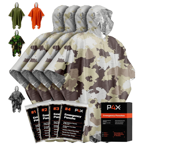 PREPARED4X Emergency Poncho and Mylar Blanket Liner - Waterproof, Wind-Resistant Outdoor Rain Poncho for Camping, Emergencies