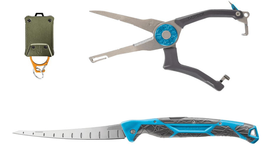Gerber Gear Fish Kit - Multipurpose Fishing Tool Set with Hemoplier, Defender Tether & Controller Folding Fillet Knife - Premium Camping Equipment