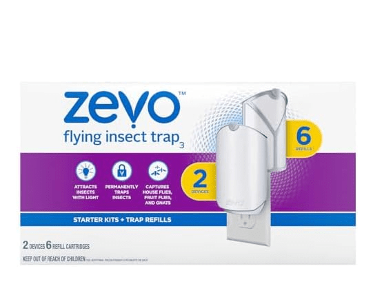 Zevo Flying Insect Trap, Fly Trap, Fruit Fly Trap (2 Plug-in Bases + 6 Refill Cartridges)