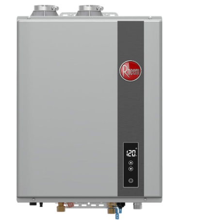 Rheem Liquid Propane Condensing Tankless Water Heater Indoor Up To 9 GPM, 180,000 BTUs Continuous Super High Efficient Hot Water