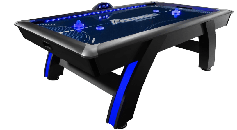 Atomic 90” Indiglo LED Light UP Arcade Air Powered Hockey Table - Includes Light Up Pucks and Pushers, Grey