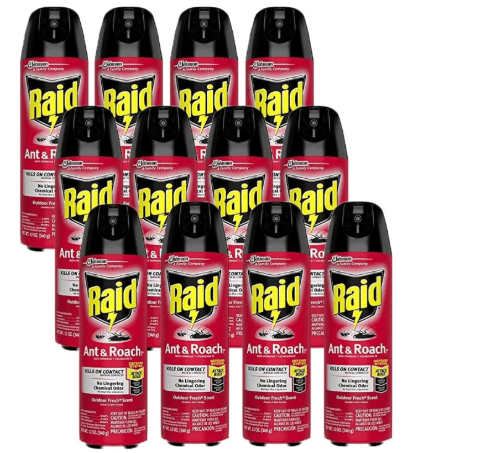 Raid Ant & Roach Killer Spray for Listed Bugs, Insect, Spider, For Indoor Use, Fresh Scent, 12 Oz, Pack of 12