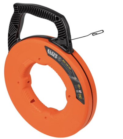 Klein Tools 56334 Electrical Fish Tape, Steel Wire Puller with Double Loop Tip, Optimized Housing and Handle for Heavy Duty Wire Pulls, 240-Foot