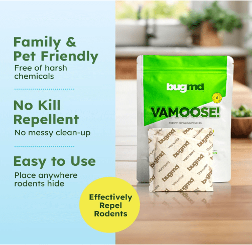 BugMD Vamoose Rodent Repellent Pouches (2 Pack, 8 Pouches) Plant-Powered Rat Repellent