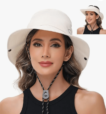 Sun Hats for Women Bucket Hat UV Protection Fishing Hat Wide Brim Safari Hats 2 in 1 Zip-Off Sun Visor Hats UPF 50+
