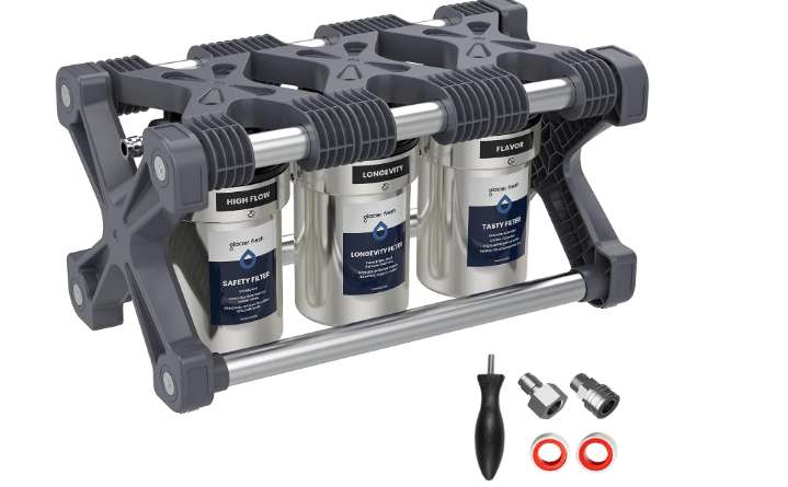 GLACIER FRESH Replacement for Technology RV Water Filtration System, 0.2 Micron Camper Water Filter with Compact 5 Inch Filter, 3-Stage Premium RV Water Filtration System for RVs, Campers and Boats