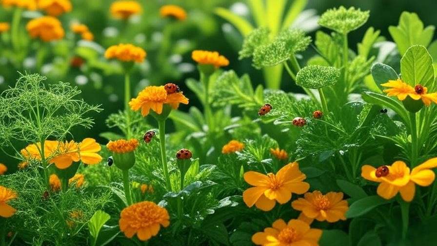 Garden with dill and marigolds featuring ladybugs for a ladybug-friendly environment