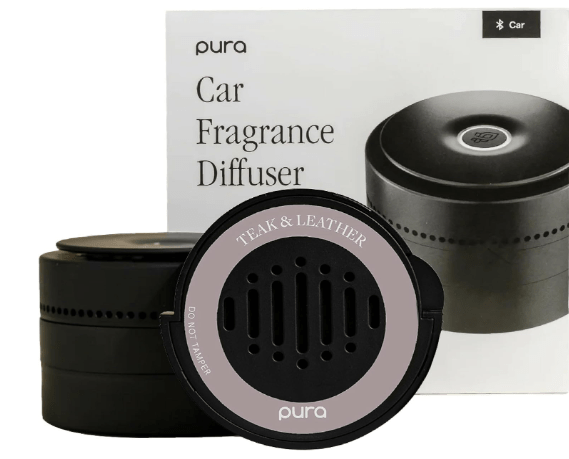 Pura Car Diffuser Starter Set - Plug-In Smart Car Aroma Diffuser & Premium Car Diffuser Fragrance - Long-Lasting Fragrance for 30 Days of Aroma - Car Must-Have - Teak & Leather