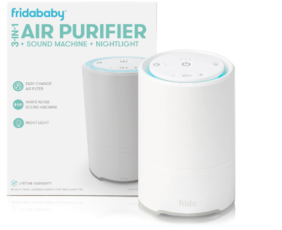 Frida Baby 3-in-1 Baby Air Purifier for Allergy Relief, Sound Machine for Sleeping + Nightlight, HEPA Filter Purifier for Bedroom with 3 Fan Speeds, Easy-Change Filter, Auto-Off Timer