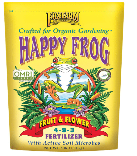 Fox Farm Happy Frog Fruit & Flower Fertilizer – Organic Blend for Abundant Fruits & Vibrant Flowers, Phosphorus Fertilizer with Mycorrhizal Fungi, NPK 4-9-3, (4 lb Bag)