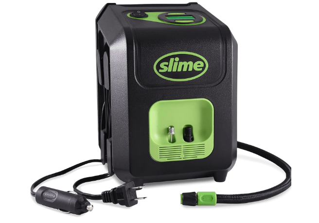 Slime 40052 Tire Inflator, Portable Car and Home Plug, SUV, 4x4 Air Compressor, Inflate Right automatic shut off, with Digital 99 psi Display, Dual Cord Storage, LED Light, 12V, 120V, 6 min inflation