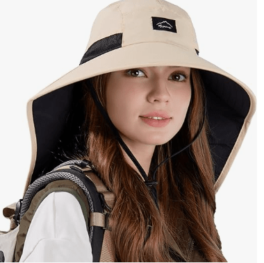 Rosoz Outdoor Sun Hat for Men Women, UPF50+ Protection Safari Cap Wide Brim Mesh Fishing Hat with Neck Flap Beach Garden