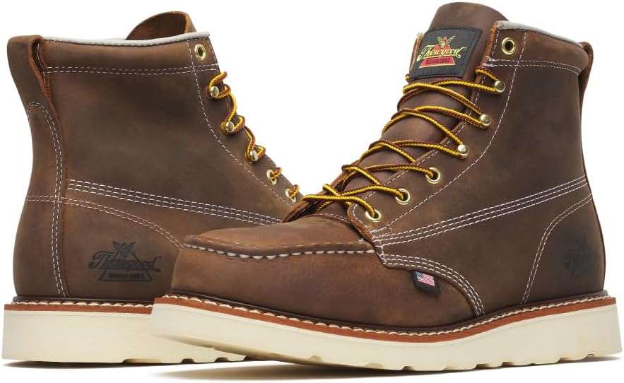 Thorogood American Heritage 6” Steel Toe Work Boots for Men - Full-Grain Leather with Moc Toe, Slip-Resistant Wedge Outsole, and Comfort Insole; EH Rated