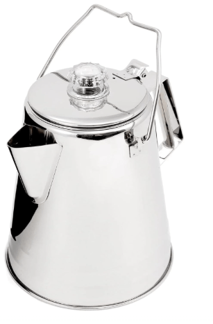 GSI Outdoors Percolator Coffee Pot I Glacier Stainless Steel Ultra-Rugged for Brewing Coffee Over Stove and Fire Ideal for Group Camping, 36 Cup