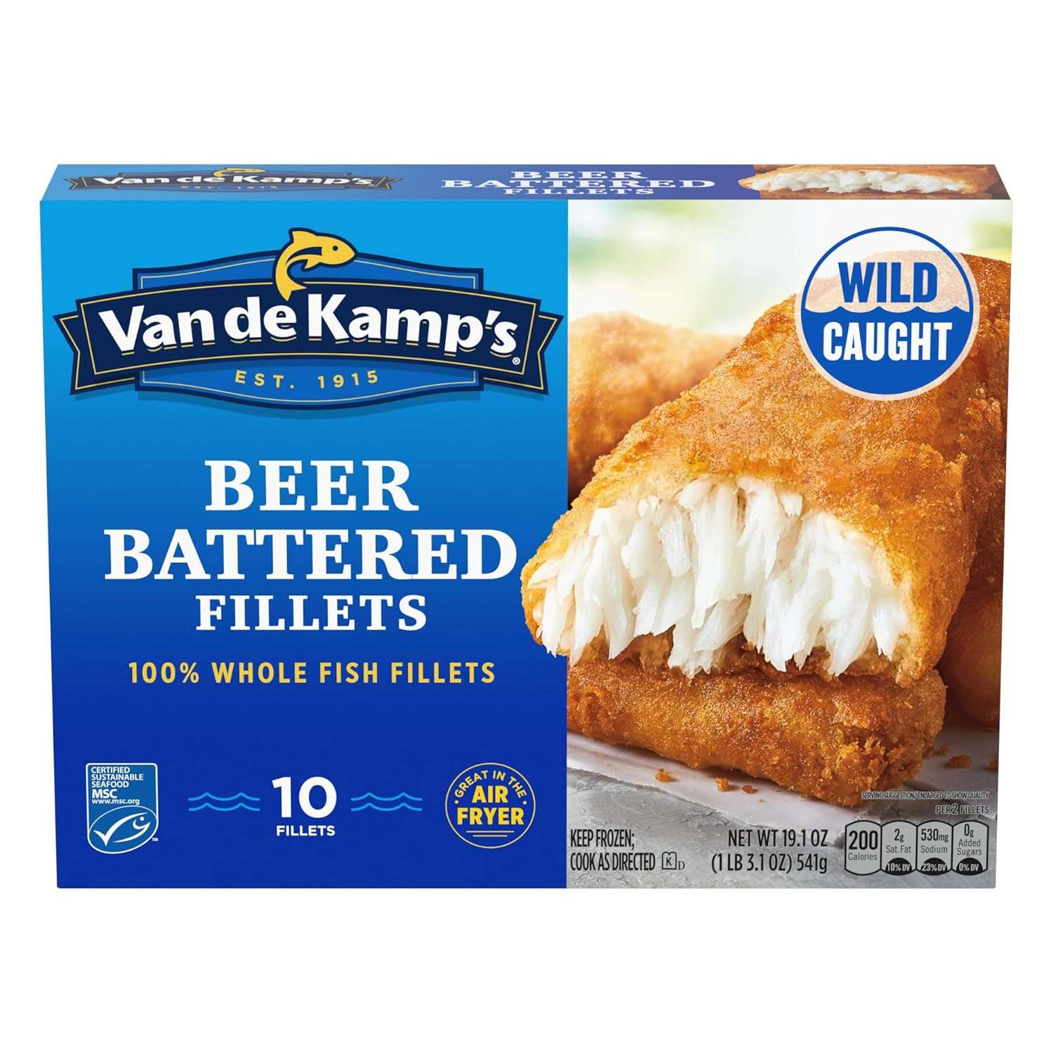 Van de Kamp's Beer Battered 100% Whole Fish Fillets, Frozen, 19.1 oz 10 ct
