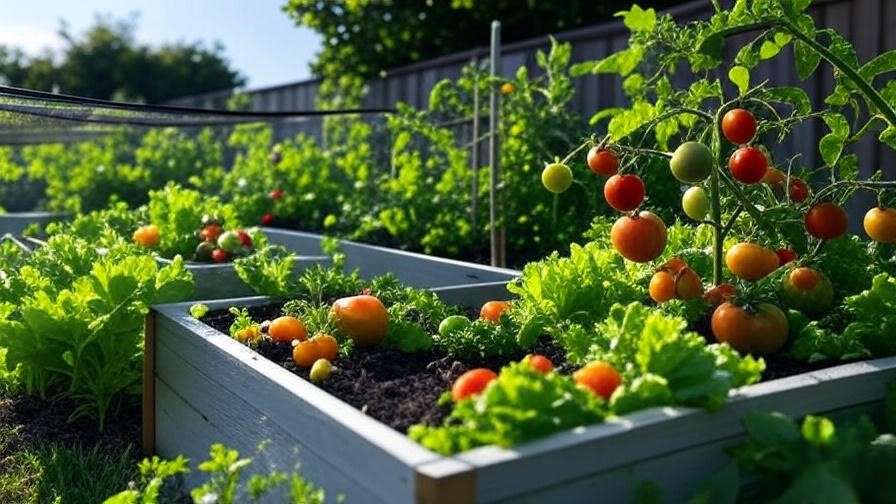 DIY insect netting setup over home garden raised beds for pest control