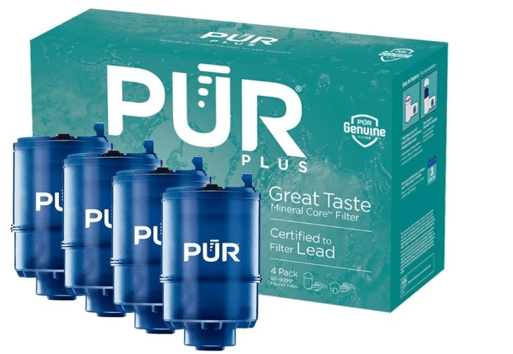 PUR Plus Faucet Mount Replacement Filter 4-Pack, Genuine PUR Water Filter for Sink Faucet, 3-in-1 Mineral Filtration, Lead Reducing, 1-Year Value, Blue (RF99994
